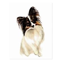 Chien de Papillon d'aquarelle, animal familier Cartes Postales