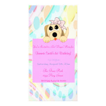 Chien Girly avec le ęr signe d'anniversaire d'arc Cartes Avec Photo