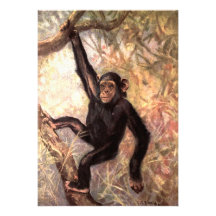 Chimpanzé accrochant dans l'arbre invitations personnalisées