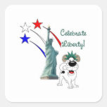 Chiot avec Madame Liberty et feux d'artifice Adhésifs