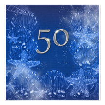 cinquantième anniversaire argenté bleu tropical invitation personnalisée