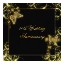 cinquantième or élégant de papillon d'anniversaire cartons d'invitation personnalisés
