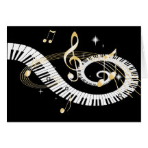Clés de piano et notes d'or de musique carte
