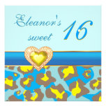 Coeur bleu jaune de bijou de léopard de sweet sixt invitations personnalisées