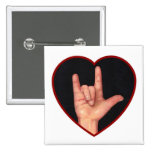 COEUR DE LANGUE DES SIGNES JE T'AIME, MAIN BADGE AVEC ÉPINGLE