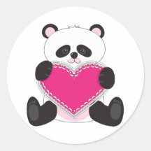 Coeur de panda autocollants ronds