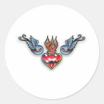 Coeur de tatouage autocollant rond
