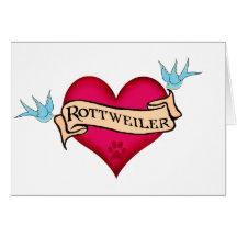Coeur de tatouage de rottweiler cartes de vœux