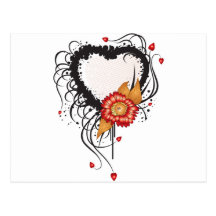 Coeur et fleur grunges noirs de style cartes postales