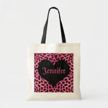 Coeur rose de noir d'impression de guépard - nom f sac
