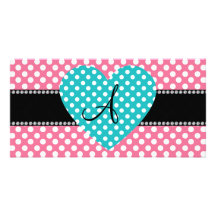 Coeur rose de pois de monogramme photocarte