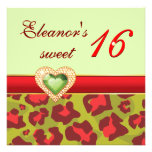 Coeur rouge de bijou de léopard de vert olive de s invitation personnalisée
