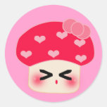 Coeur rouge de champignon (fou) autocollants ronds