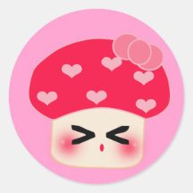 Coeur rouge de champignon (fou) autocollants ronds