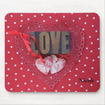 coeurs avec l'amour et le mousepad de pois tapis de souris