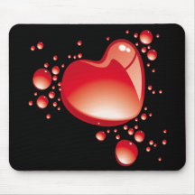 Coeurs et bulles sur fond noir - tapis de souris