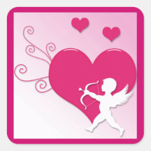 Coeurs et cupidon  - autocollant