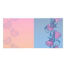 Coeurs roses expressifs et floral bleu photocartes