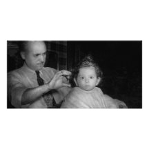 Coiffeur - première coupe de cheveux cartes de vœux avec photo