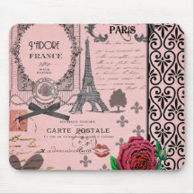 Collage rose vintage de Paris Tapis De Souris