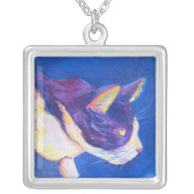 Collier d'argent de peinture de chat de smoking