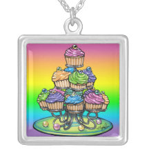 Collier de gâteau de tasse d'arc-en-ciel de sucrer