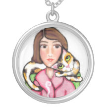 Collier de Sterling de caresse de chat de calicot