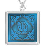 Collier initial bleu de fantaisie de la lettre O