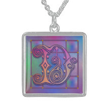 Collier initial "en verre de pluie bleu" de monogr