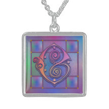 Collier initial "en verre de pluie bleu" de monogr