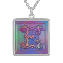 Collier initial "en verre de pluie bleu" de monogr