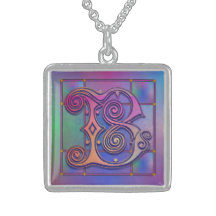 Collier initial "en verre de pluie bleu" de monogr