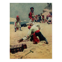 Combat de pirates au-dessus de trésor carte postale