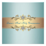 Communion de bleu turquoise de filles première invitations