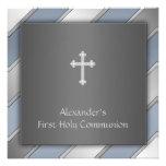 Communion de garçons de rayure bleue première invitations personnalisées