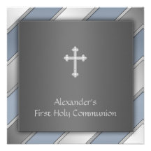 Communion de garçons de rayure bleue première invitations personnalisées