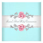 Communion de Teal de filles turquoises de rose de  Invitations Personnalisables