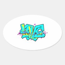 Conception de mot d'AMOUR de graffit de CMYK Sticker Ovale