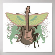 conception héraldique de vecteur de guitare poster