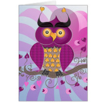 conception pourpre de coeur de hibou carte de vœux