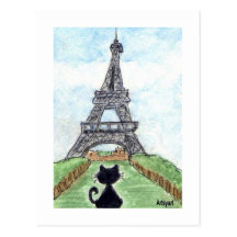Conversation Noir de chat noir regardant l'art de  Carte Postale