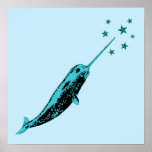 Copie bleue d'affiche d'art de mur de Narwhal