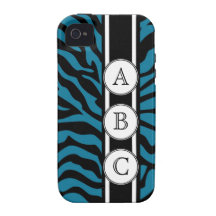 Copie bleue de zèbre personnalisée avec 3 initiale étui Case-Mate iPhone 4