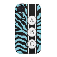 Copie bleue de zèbre personnalisée avec 3 initiale coques iPhone 4