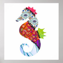Copie d'animal familier de patchwork d'hippocampe posters