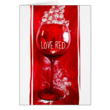 COPIE EN VERRE DE VIN ROUGE D'AMOUR CARTE DE VŒUX