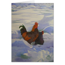 Coq et poule dans la neige cartes de vœux