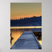 Coucher du soleil d'un dock sur la copie d'art de  posters