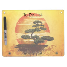 Coucher du soleil japonais d'arbre de bonsaïs tableau blanc effaçable à sec