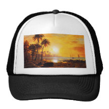Coucher du soleil tropical avec le chapeau de bate casquettes de camionneur